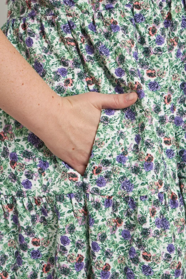 ENDLESS ROSE Tops*- Floral Puff Sleeve Jacquard High Low Dress WHITE/PURPLE