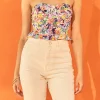 ENDLESS ROSE Tops*- Floral Ruched Strapless Top MULTI