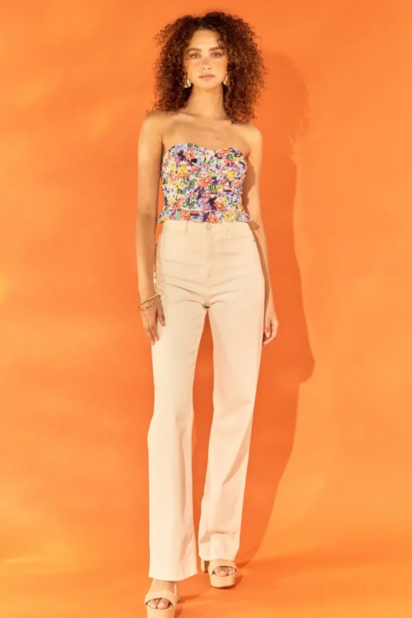ENDLESS ROSE Tops*- Floral Ruched Strapless Top MULTI