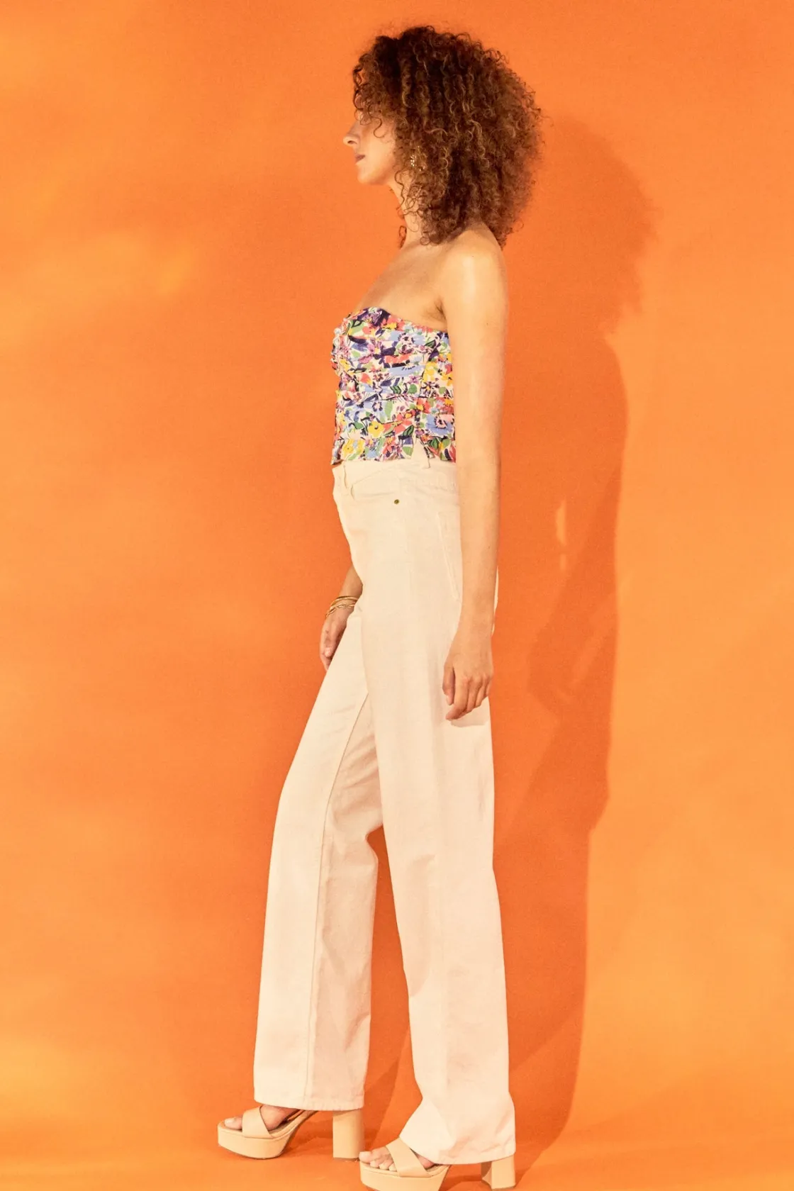 endless_rose__floral_ruch_2.webp ENDLESS ROSE Tops*- Floral Ruched Strapless Top MULTI