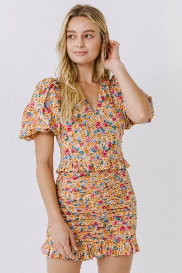 ENDLESS ROSE Skirts | Tops*- Floral Ruched Detail Mini Skirt MULTI