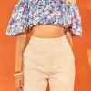 ENDLESS ROSE Tops*- Floral Satin Effect Crop Top BLUEMULTI