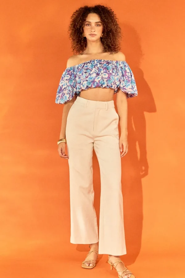 ENDLESS ROSE Tops*- Floral Satin Effect Crop Top BLUEMULTI