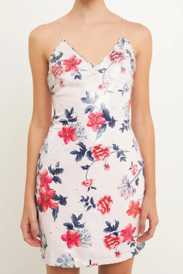 ENDLESS ROSE Tops*- Floral Sequin Strappy Dress MULTI