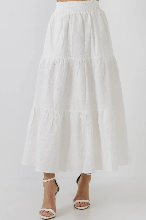 ENDLESS ROSE Skirts*- Floral Textured Maxi Skirt WHITE