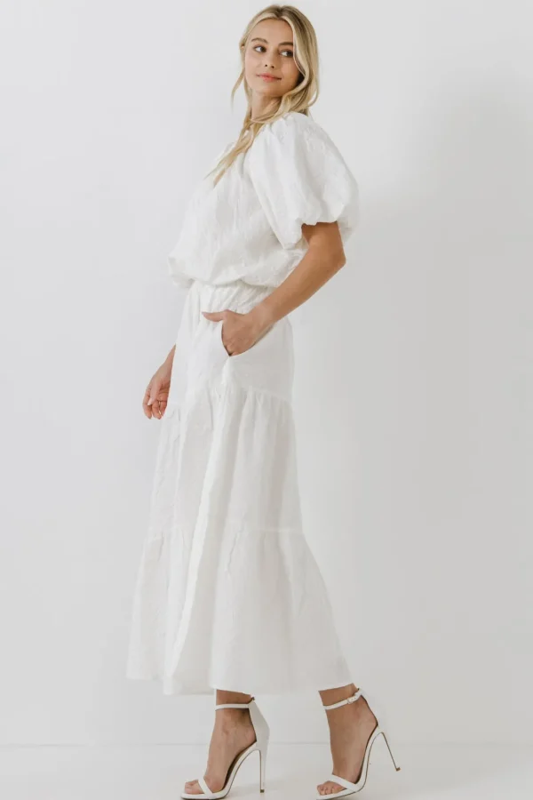 ENDLESS ROSE Skirts*- Floral Textured Maxi Skirt WHITE