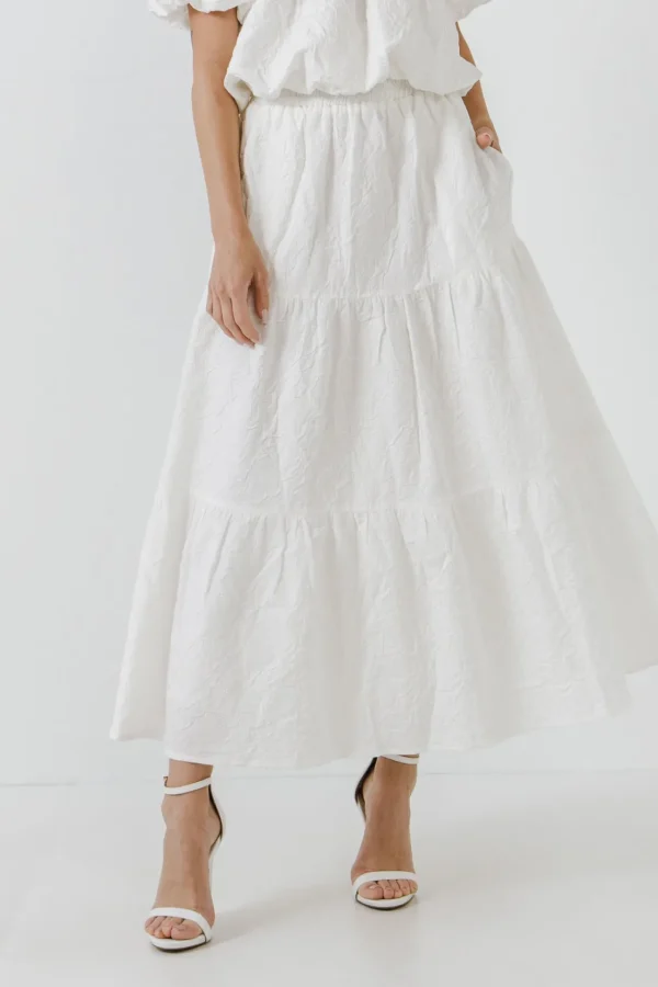 ENDLESS ROSE Skirts*- Floral Textured Maxi Skirt WHITE