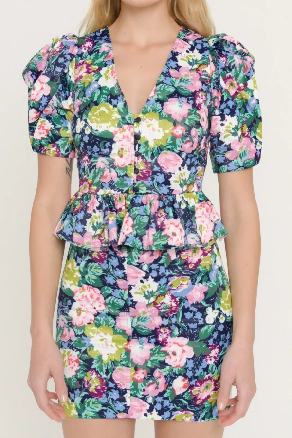 ENDLESS ROSE Shirts & Blouses | Tops*- Floral Woven Blouse NAVYMULTI