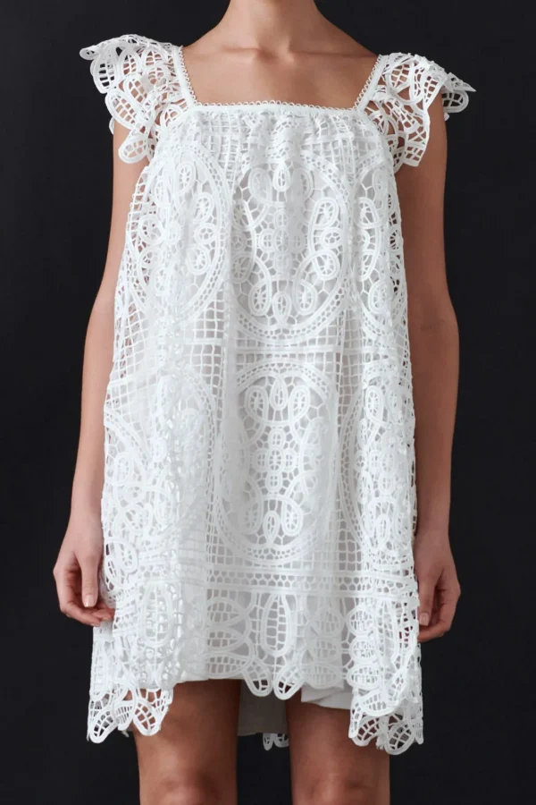 ENDLESS ROSE Lace Dresses | White Dresses*- Flounce Laced Mini Dress WHITE