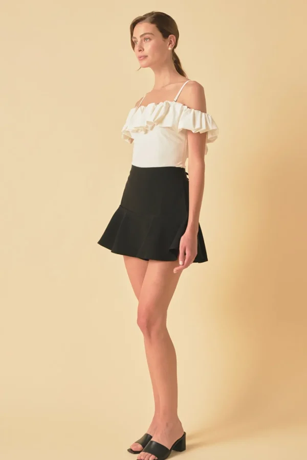 ENDLESS ROSE Tops*- Flounce Mini Skort with Waist Tie BLACK