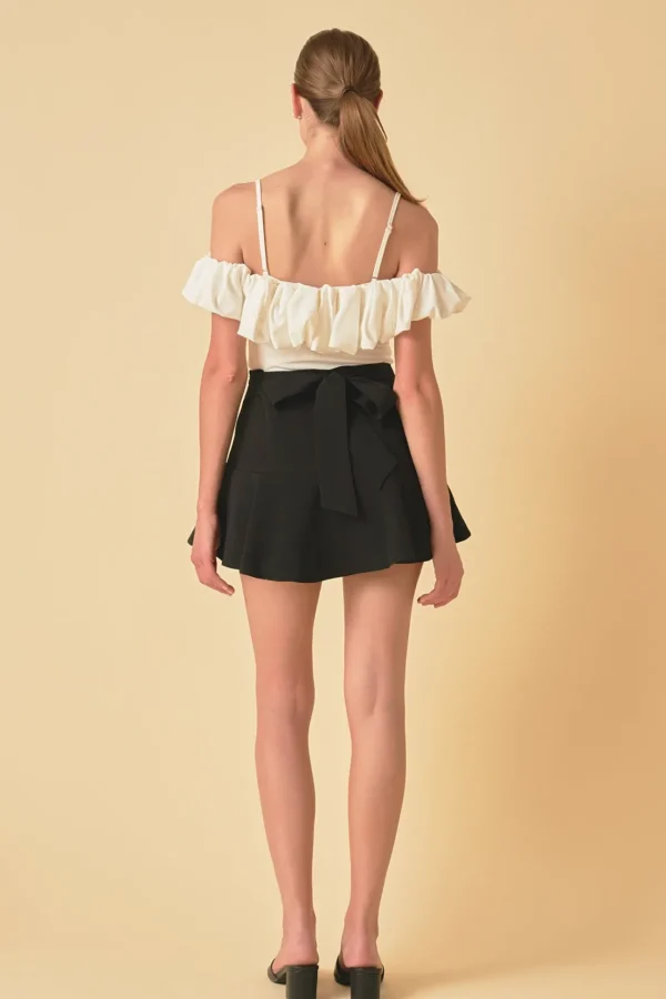 ENDLESS ROSE Tops*- Flounce Mini Skort with Waist Tie BLACK