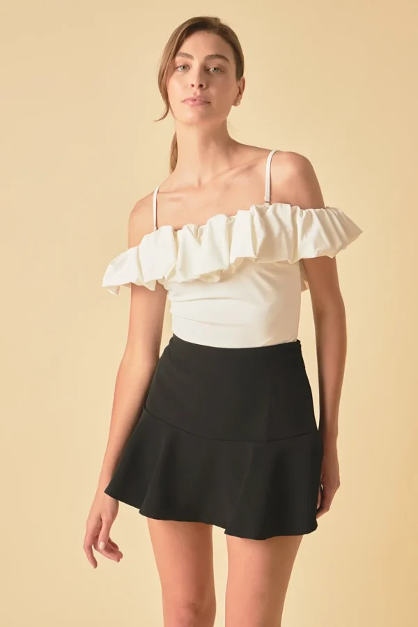 ENDLESS ROSE Tops*- Flounce Mini Skort with Waist Tie BLACK