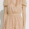 ENDLESS ROSE Tops*- Flower Embroidered Ruffle Sleeve Romper BEIGE