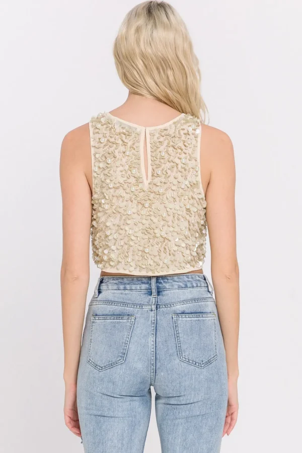 ENDLESS ROSE Tops*- Flower Spangled Top BEIGE