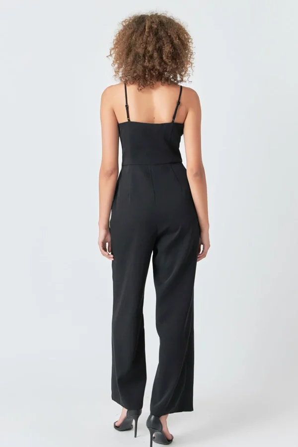 ENDLESS ROSE Tops | One Pieces*- Flower Trim Jumpsuit BLACK