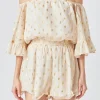 ENDLESS ROSE Tops*- Foil Print Off-Shoulder Romper