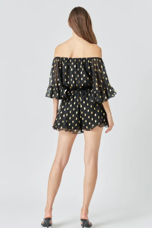 ENDLESS ROSE Tops*- Foil Print Off-Shoulder Romper