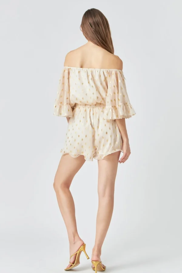 ENDLESS ROSE Tops*- Foil Print Off-Shoulder Romper