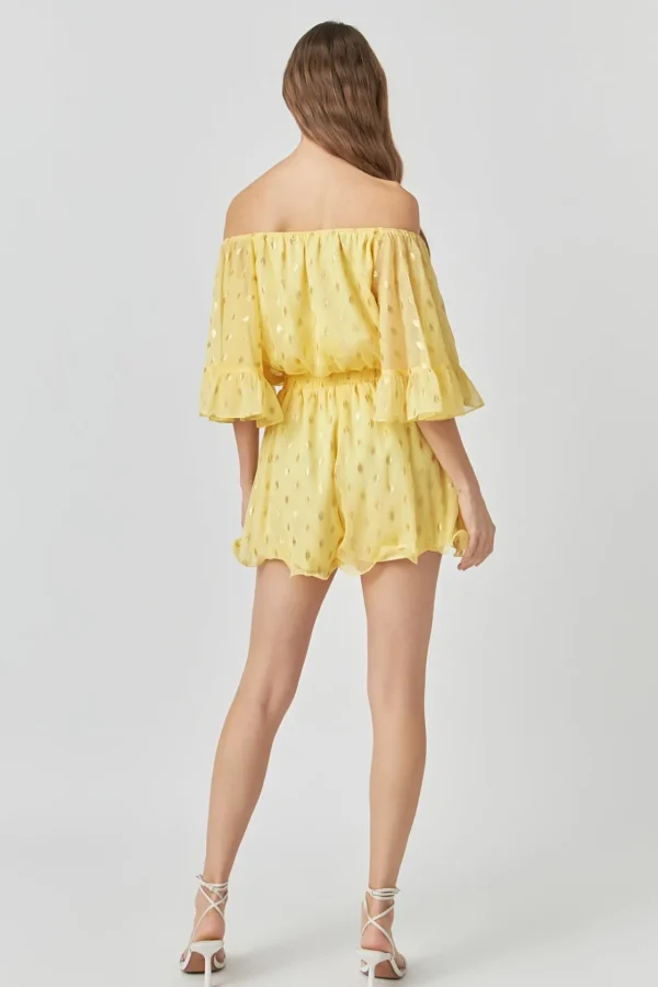 ENDLESS ROSE Tops*- Foil Print Off-Shoulder Romper