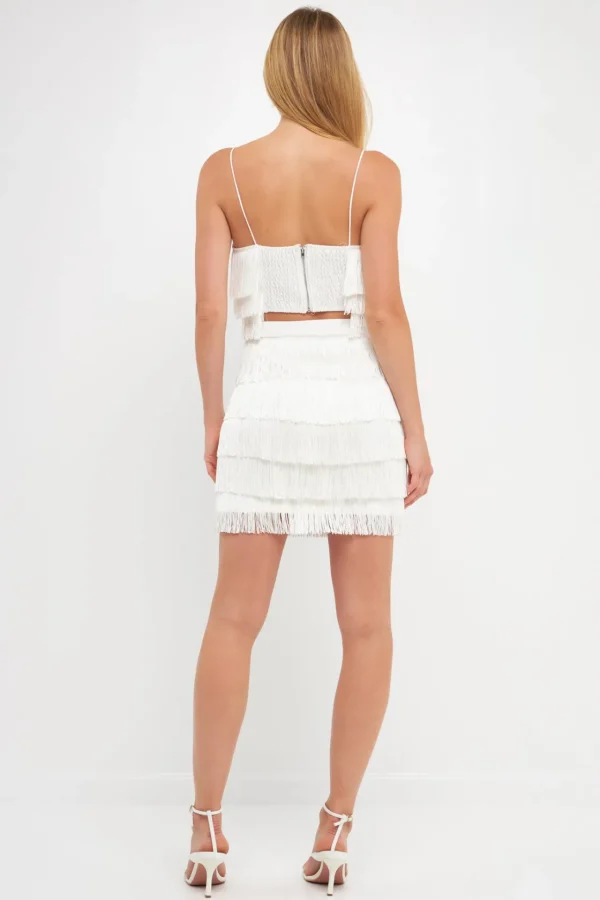 ENDLESS ROSE Tops*- Fringe Cropped Top WHITE