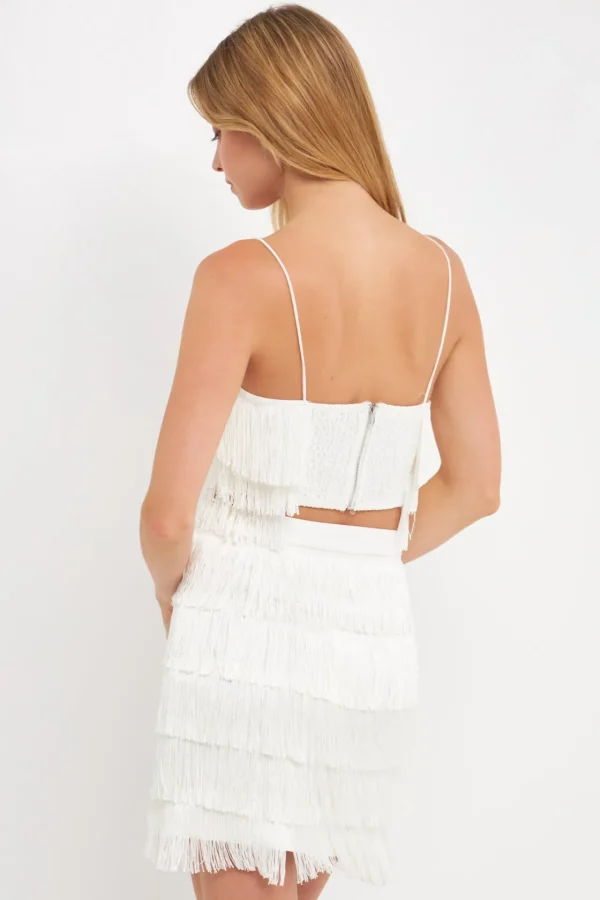 ENDLESS ROSE Tops*- Fringe Cropped Top WHITE