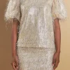 ENDLESS ROSE Matching Sets | Tops*- Fringe Puff Sleeve Top CHAMPAGNE