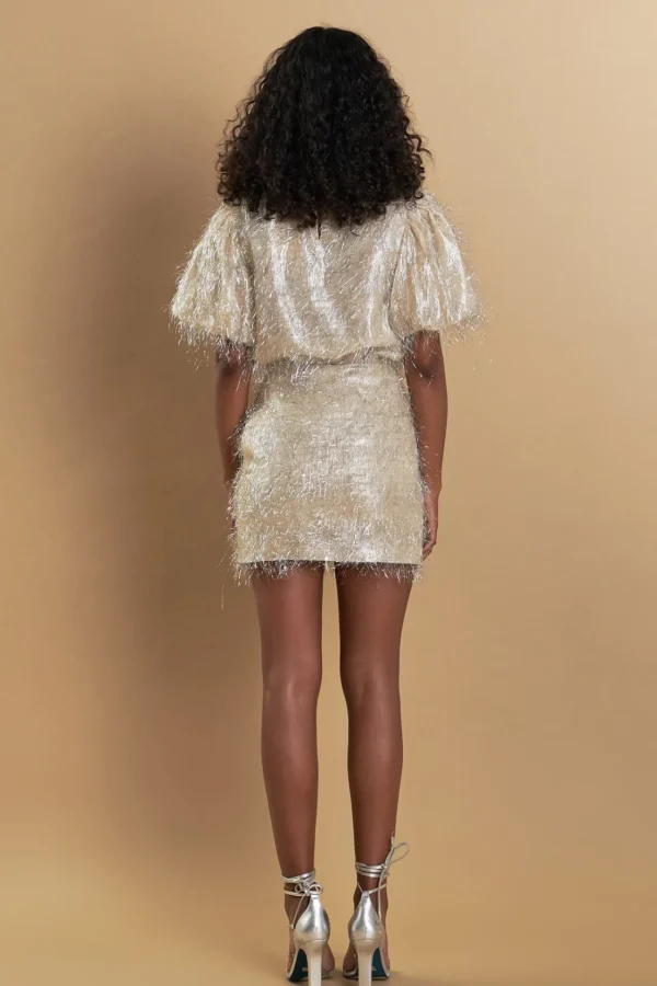 ENDLESS ROSE Matching Sets | Tops*- Fringe Puff Sleeve Top CHAMPAGNE