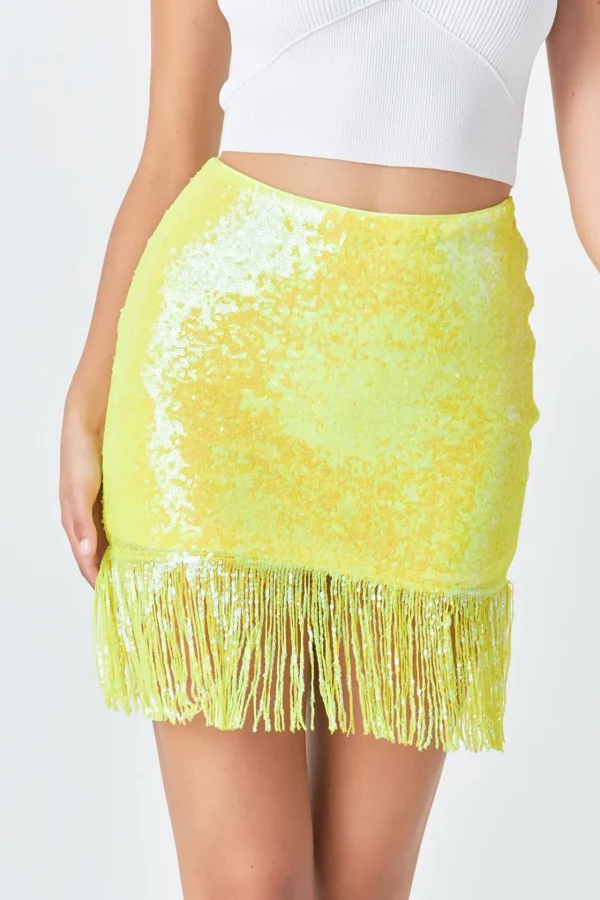 ENDLESS ROSE Skirts | Tops*- Fringe Sequin Skirt YELLOW
