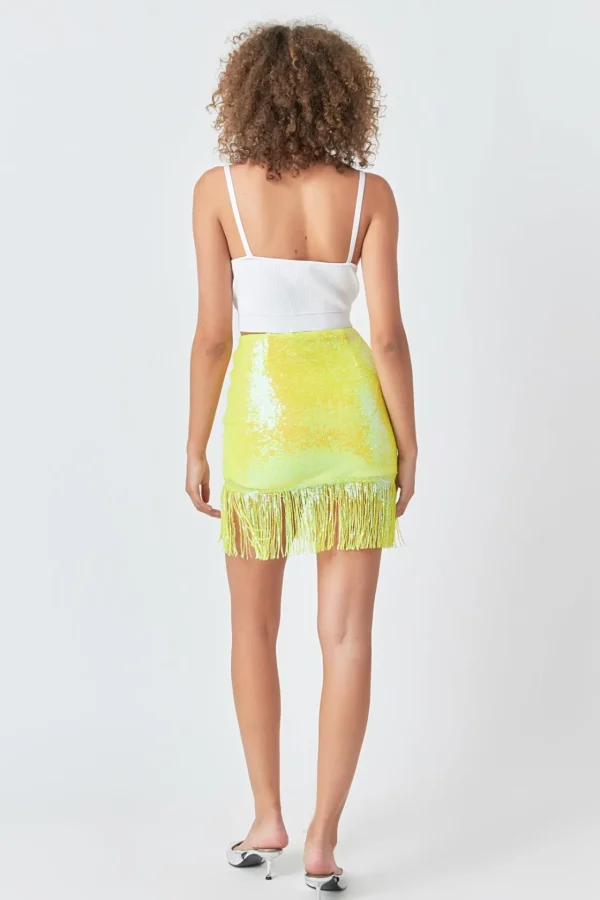 ENDLESS ROSE Skirts | Tops*- Fringe Sequin Skirt YELLOW