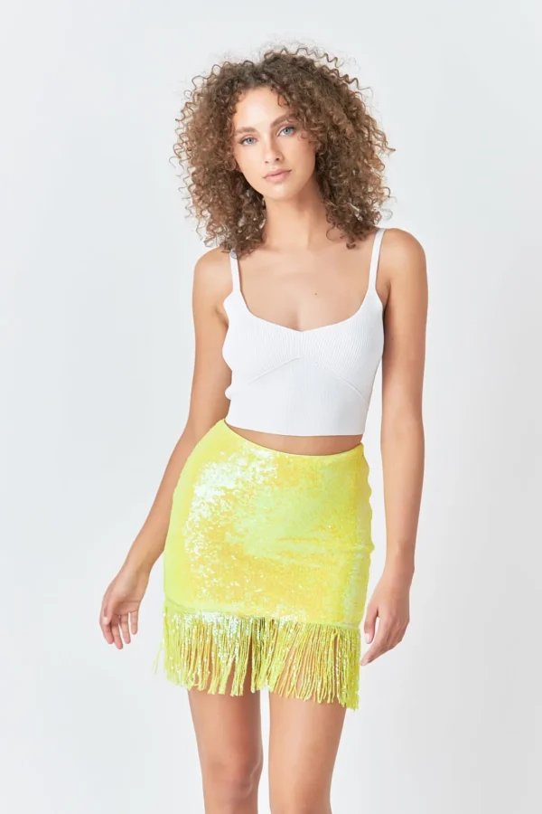 ENDLESS ROSE Skirts | Tops*- Fringe Sequin Skirt YELLOW