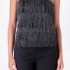 ENDLESS ROSE Tops*- Fringe Tiered Top BLACK