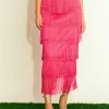 ENDLESS ROSE Matching Sets | Skirts*- Fringe Tiered Maxi Skirt FUCHSIA
