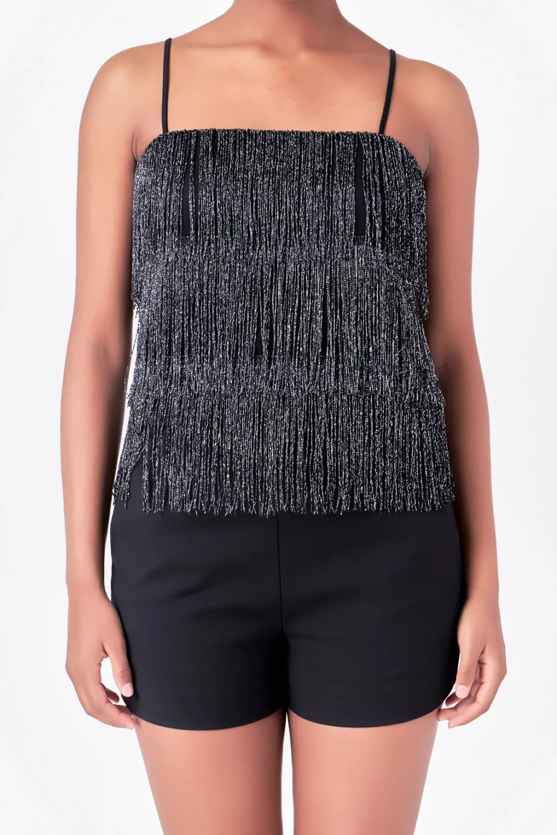 endless_rose__fringe_tier_0.webp ENDLESS ROSE Tops*- Fringe Tiered Top BLACK