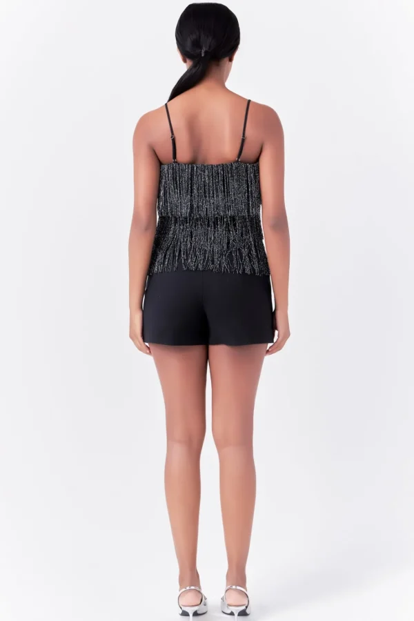 ENDLESS ROSE Tops*- Fringe Tiered Top BLACK