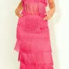 ENDLESS ROSE Matching Sets | Tops*- Fringed Bandeu Top FUCHSIA
