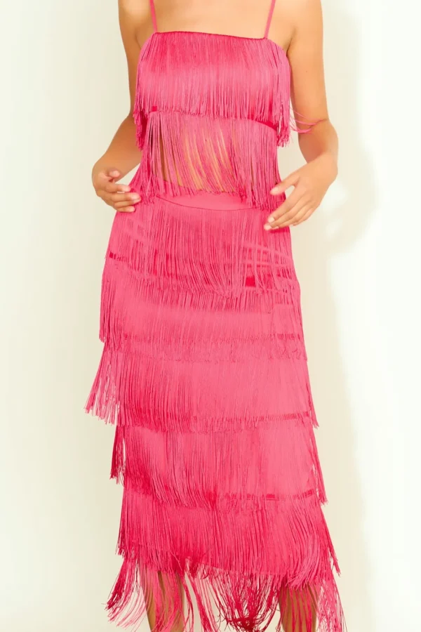 ENDLESS ROSE Matching Sets | Tops*- Fringed Bandeu Top FUCHSIA