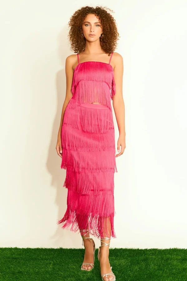 ENDLESS ROSE Matching Sets | Tops*- Fringed Bandeu Top FUCHSIA