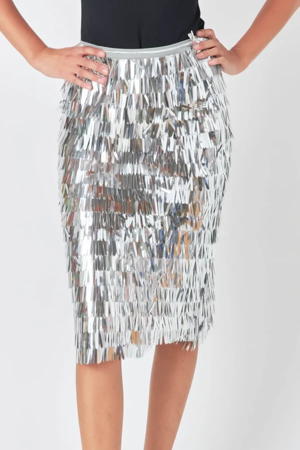 ENDLESS ROSE Skirts | Tops*- Fringed Metallic Midi Skirt SILVER