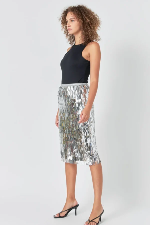 ENDLESS ROSE Skirts | Tops*- Fringed Metallic Midi Skirt SILVER