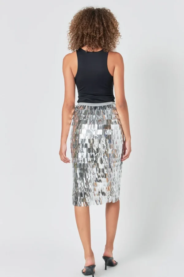 ENDLESS ROSE Skirts | Tops*- Fringed Metallic Midi Skirt SILVER