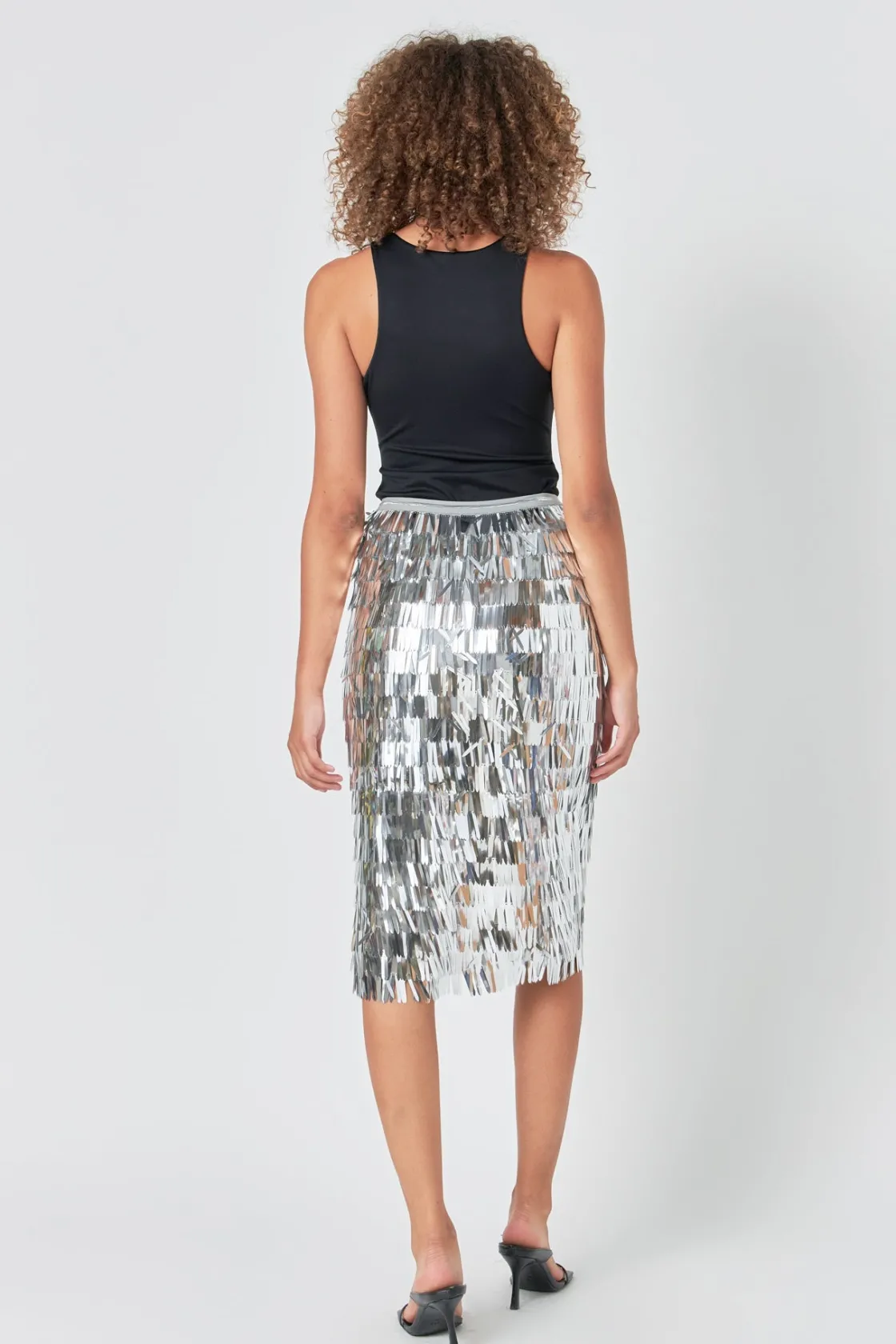 endless_rose__fringed_met_2.webp ENDLESS ROSE Skirts | Tops*- Fringed Metallic Midi Skirt SILVER