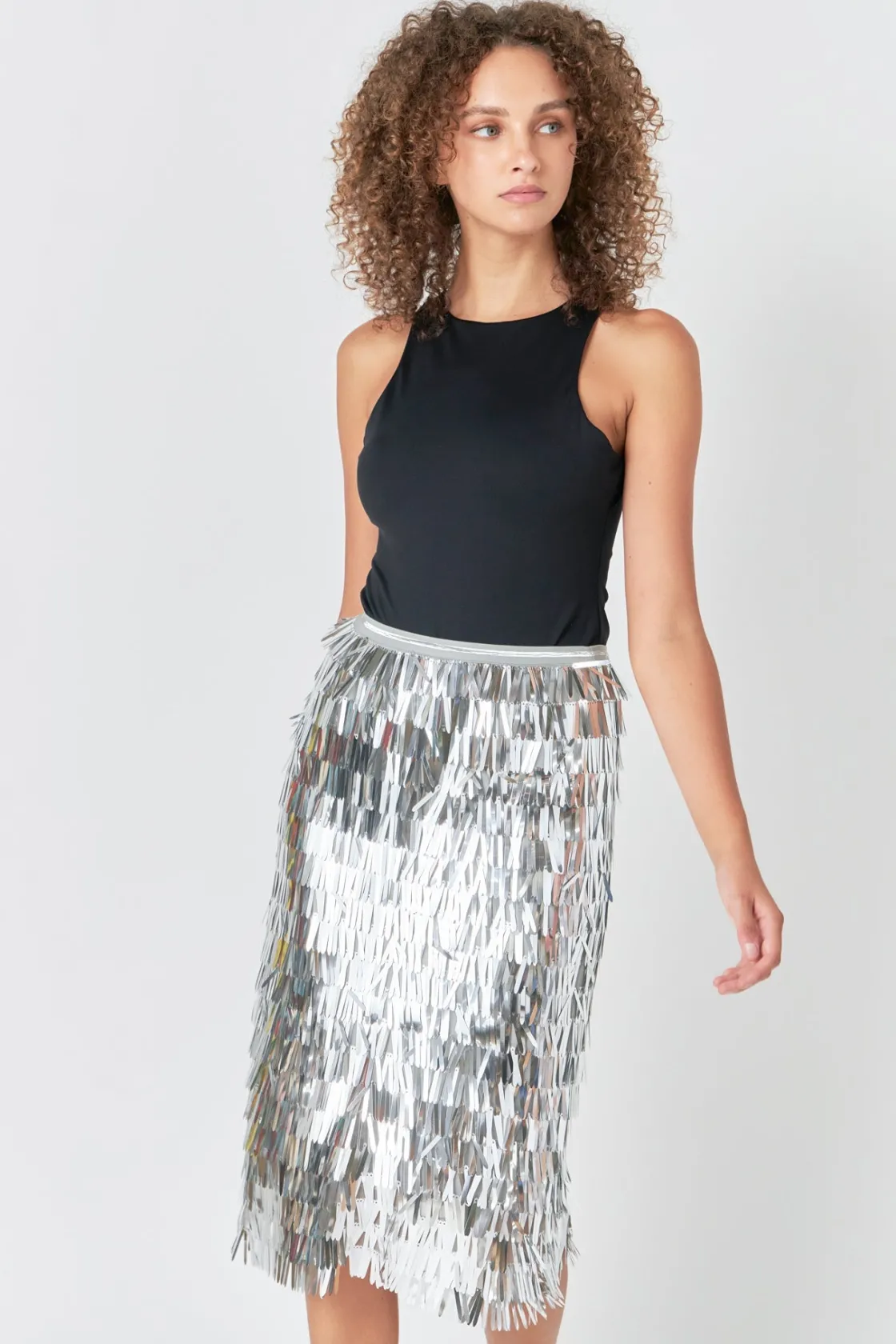 endless_rose__fringed_met_3.webp ENDLESS ROSE Skirts | Tops*- Fringed Metallic Midi Skirt SILVER