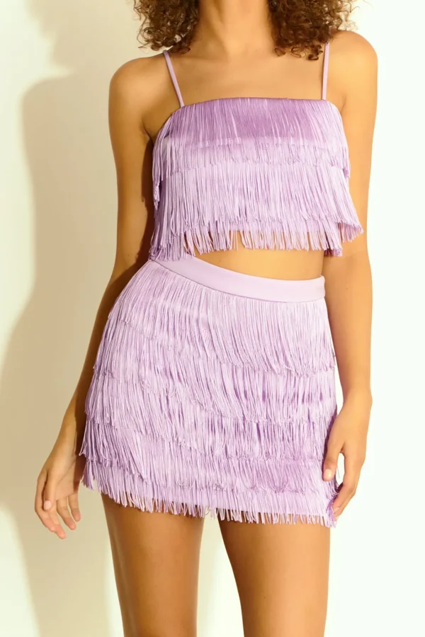 ENDLESS ROSE Matching Sets | Tops*- Fringed Tiered Top LILAC