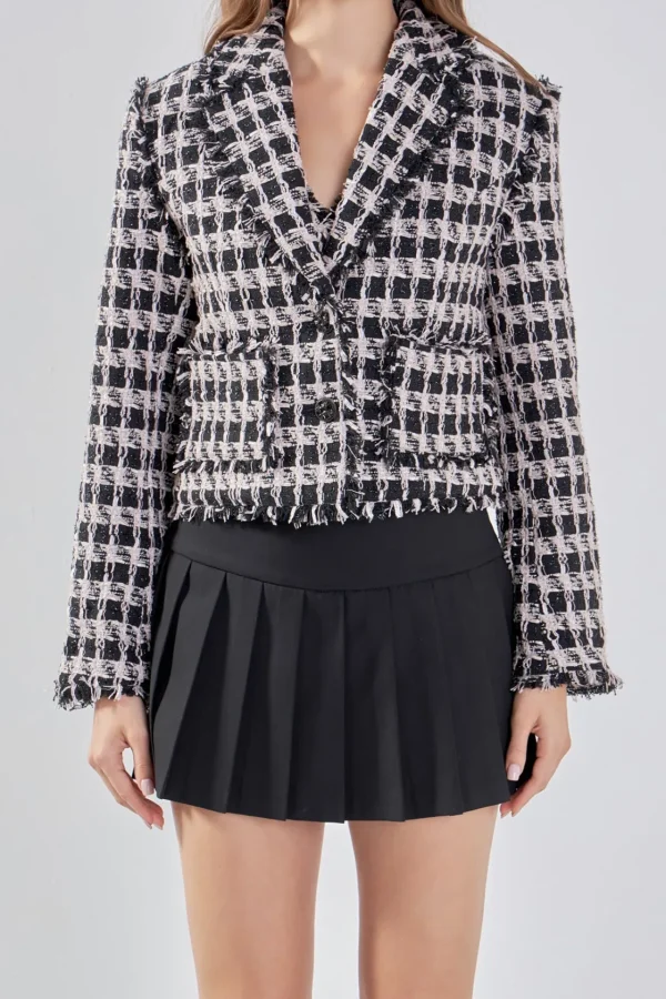 ENDLESS ROSE Jackets & Coats | Blazers*- Fringed Tweed Blazer BLACK/PINK
