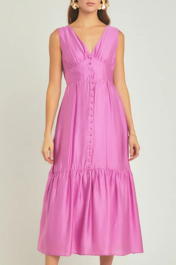 ENDLESS ROSE Tops*- Front Button Dress with Back Bow ORCHID