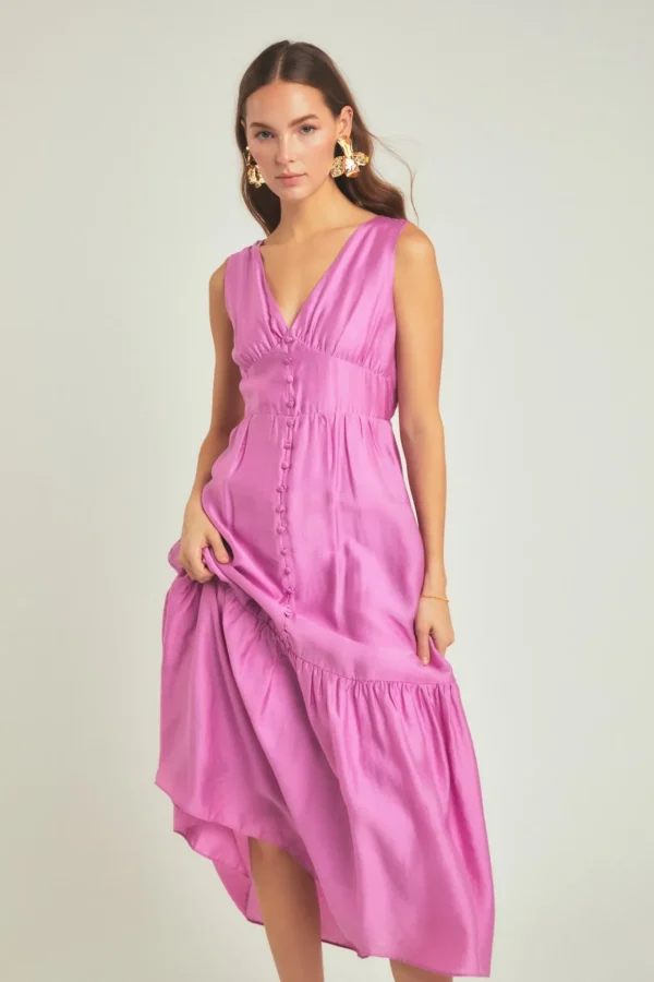 ENDLESS ROSE Tops*- Front Button Dress with Back Bow ORCHID