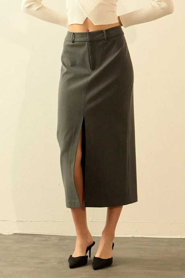 ENDLESS ROSE Skirts | Tops*- Front Slit Maxi Skirt GREY