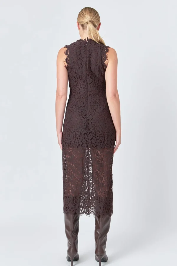 ENDLESS ROSE Lace Dresses | Tops*- Front Slit Sleeveless Lace Maxi Dress ESPRESSO