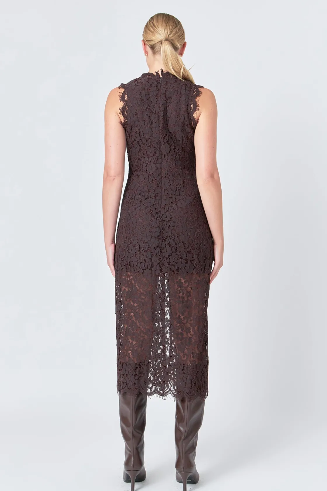 endless_rose__front_slit__2-2.webp ENDLESS ROSE Lace Dresses | Tops*- Front Slit Sleeveless Lace Maxi Dress ESPRESSO