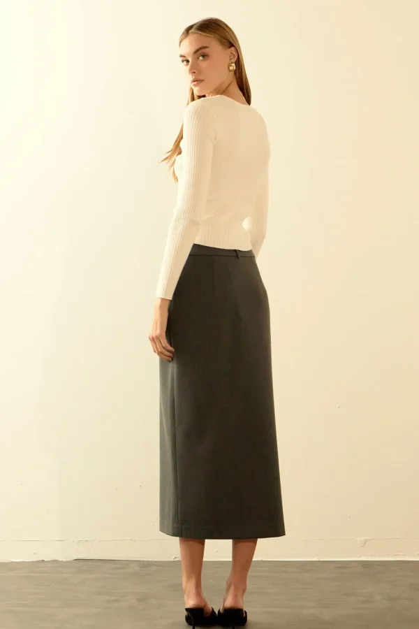 ENDLESS ROSE Skirts | Tops*- Front Slit Maxi Skirt GREY